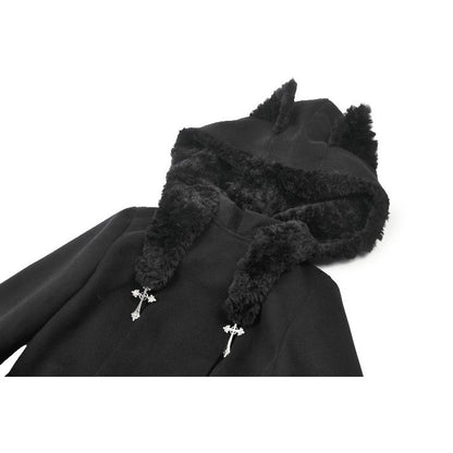 Dark in Love Cat-Ear Faux Fur Trim Gothic Coat