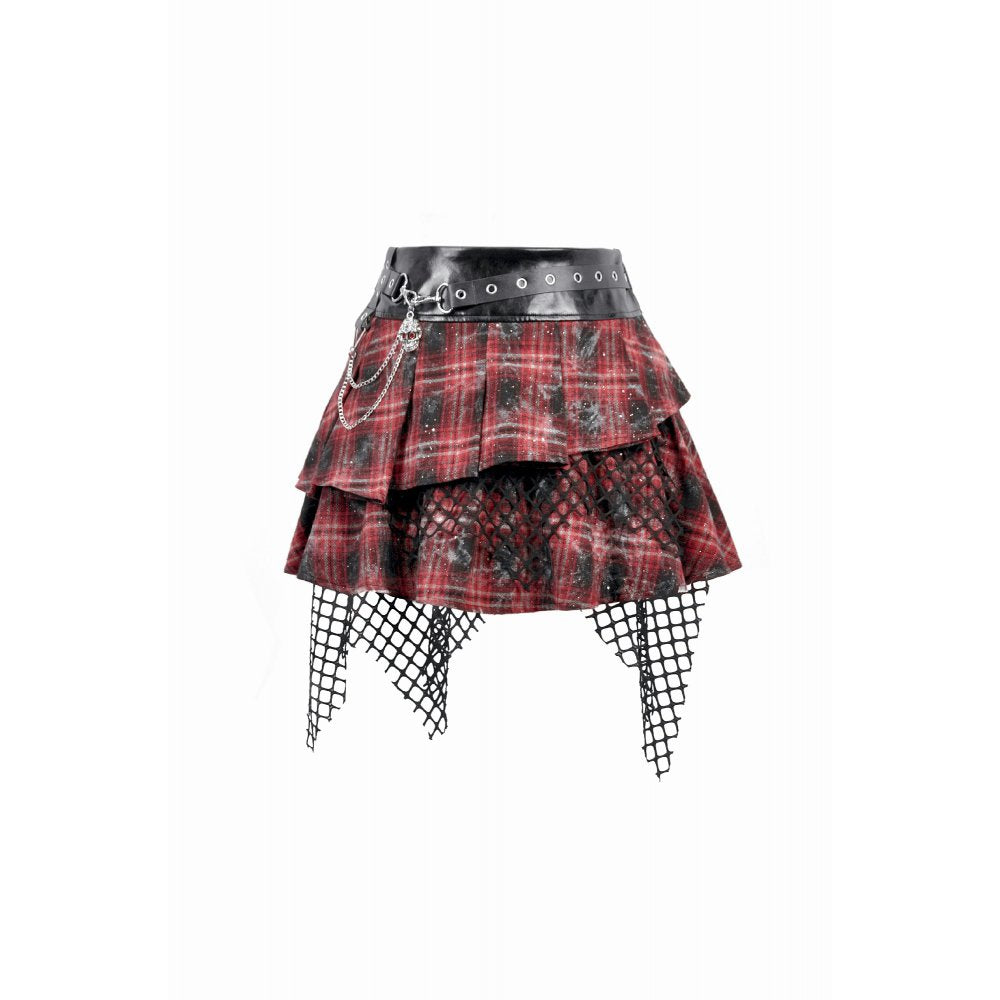 Dark in Love Linnea Plaid Mesh Layered Skirt