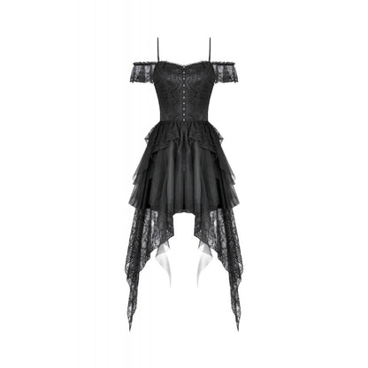 Dark in Love Morgana Gothic Off-Shoulder Lace Hem Dress