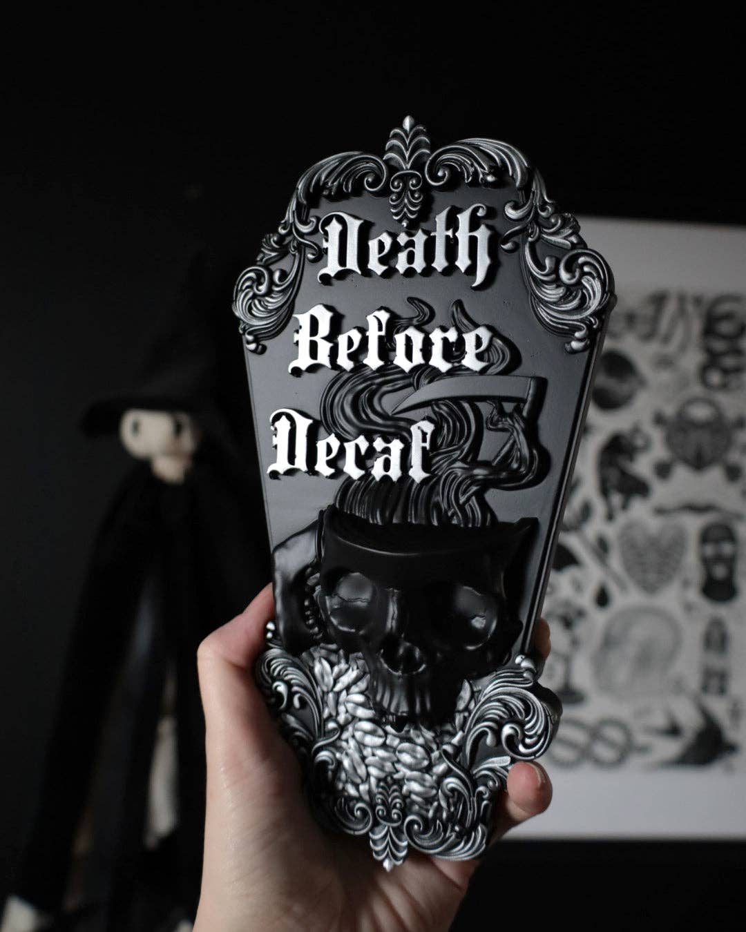 Mayhem Made Death Before Decaf Wall Plaque