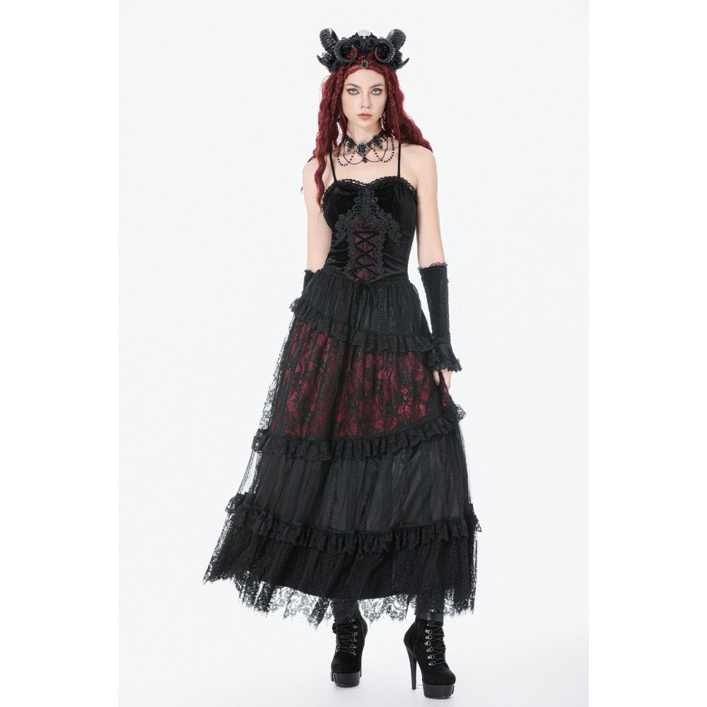 Dark in Love Gothic Black & Red Velvet Lace Corset