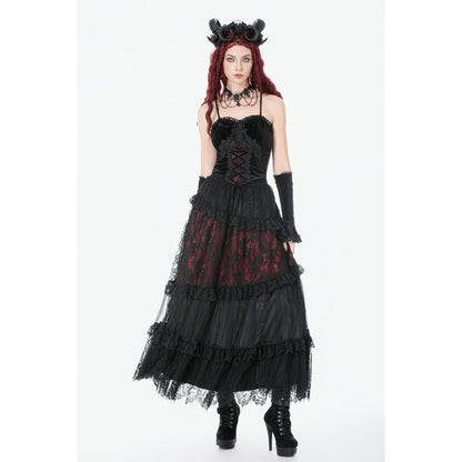 Dark in Love Gothic Black & Red Velvet Lace Corset