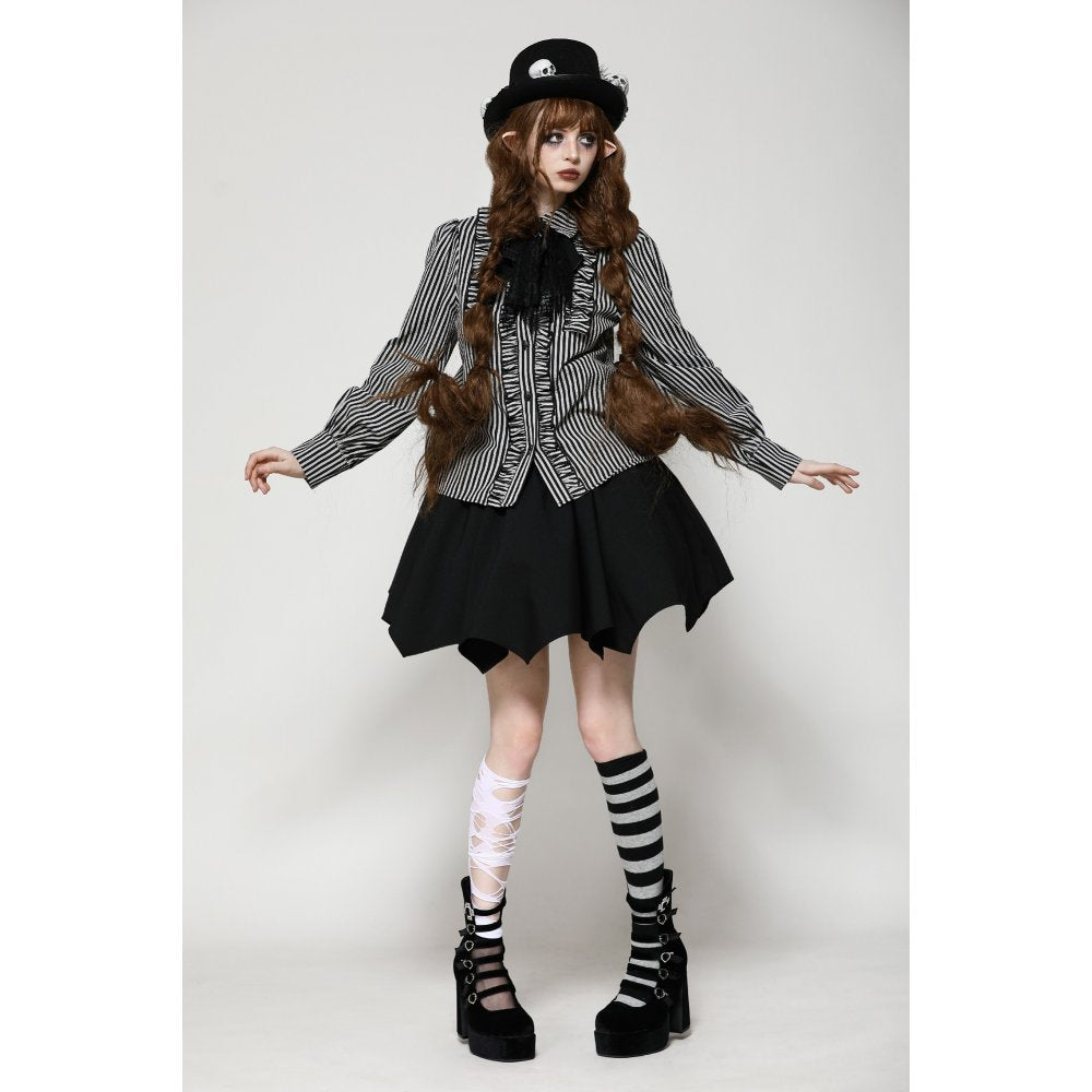 Dark in Love Elsbeth Gothic Lolita Striped Blouse with Skull Pendant Collar - Kate's Clothing