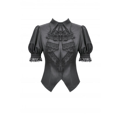 Dark in Love Viktoria Lace Ruffle Gothic Blouse in Black
