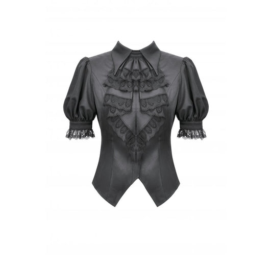 Dark in Love Viktoria Lace Ruffle Gothic Blouse in Black