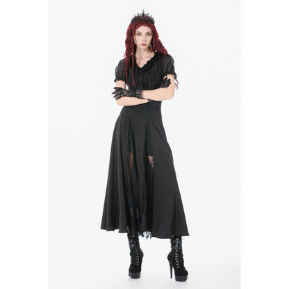 Dark In Love Dalaria High Waist Gothic Long Skirt - Lace Inset Panel