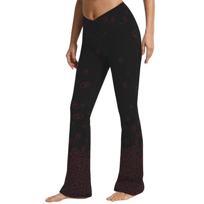 ANTIBrand black flared leggings with red skull cascade print