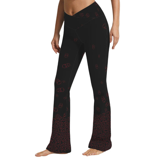ANTIBrand black flared leggings with red skull cascade print
