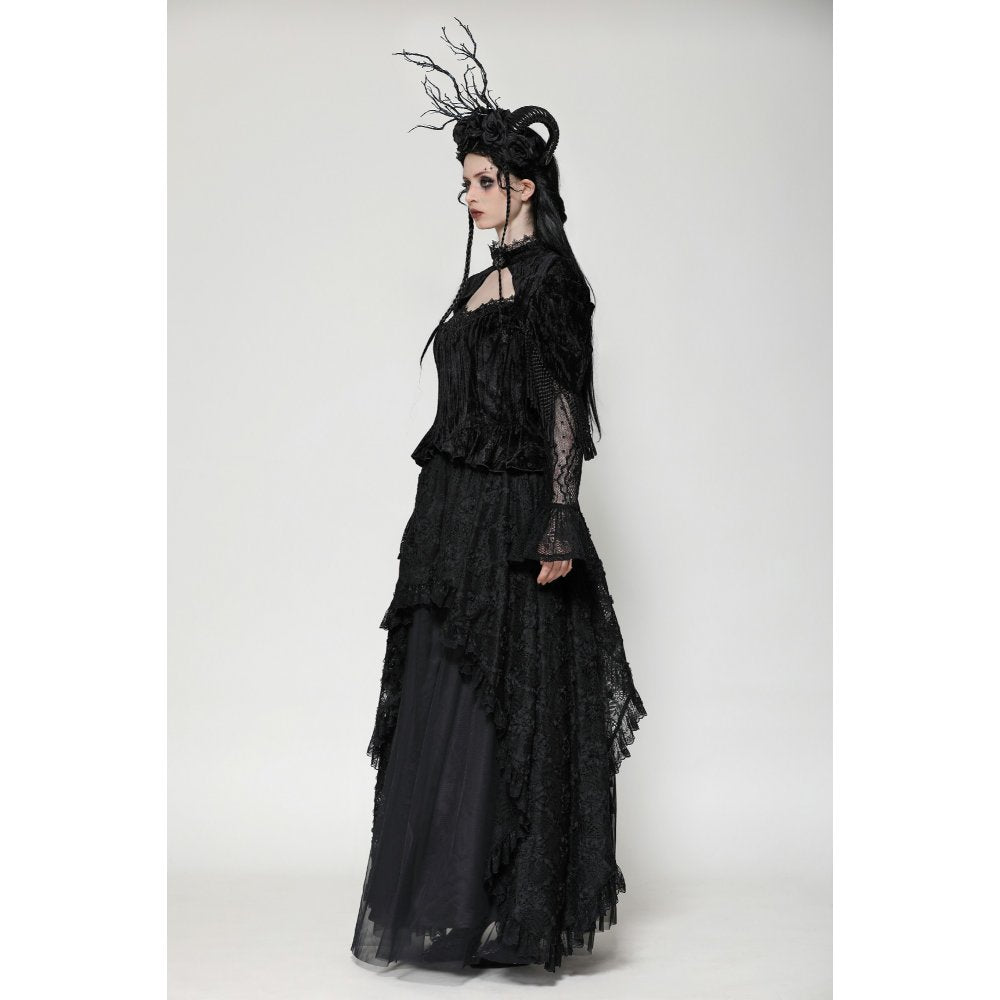 Dark in Love Fleur Gothic Rose Embossed Velvet Long Sleeve Top - Kate's Clothing