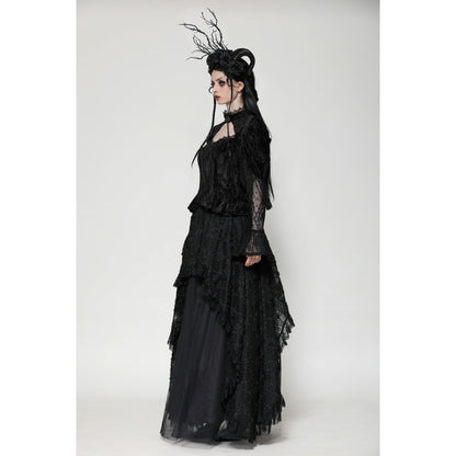Dark in Love Fleur Gothic Rose Embossed Velvet Long Sleeve Top - Kate's Clothing