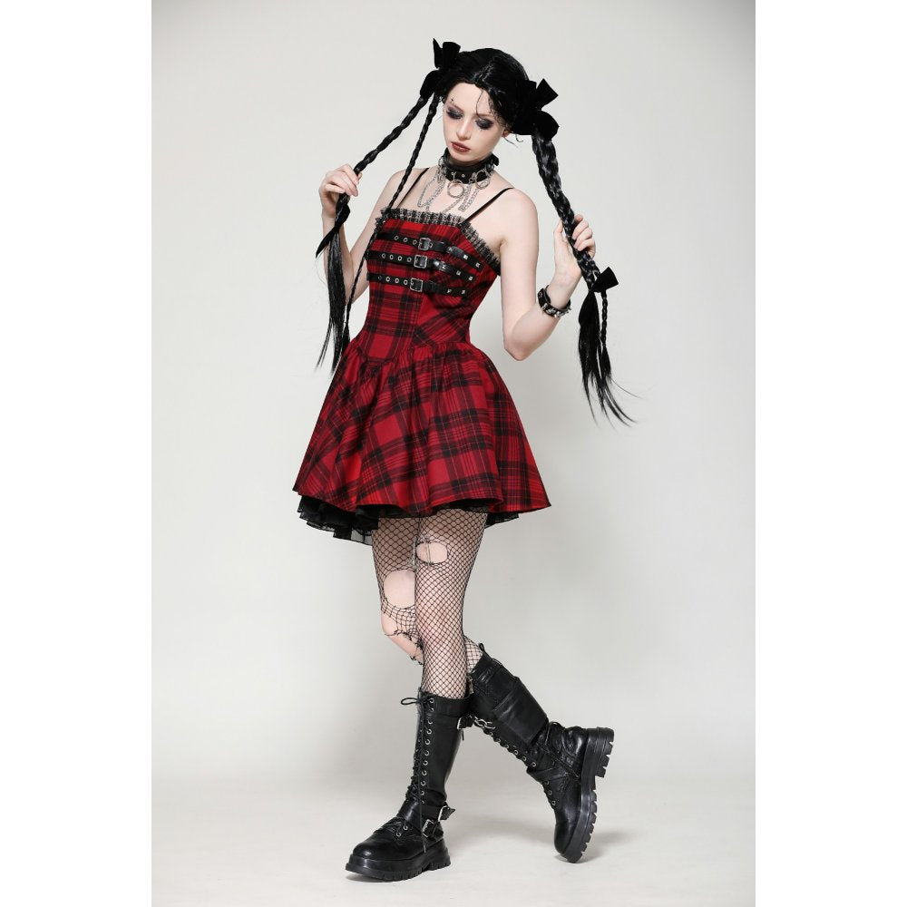 Dark in Love Evelyn Black and Red Tartan Mini Dress - Kate's Clothing