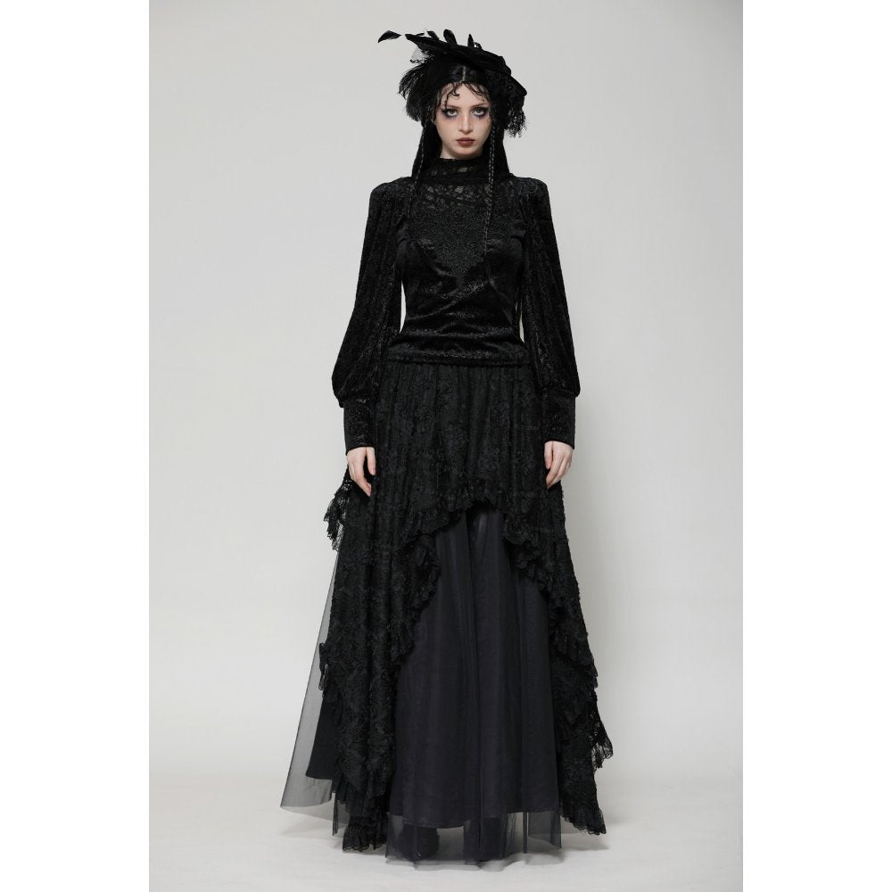Dark in Love Cyra Gothic Jacquard Velvet Bell Sleeve Top - Kate's Clothing