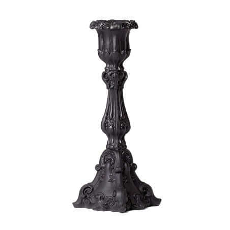 Alchemy Gothic baroque black candlestick gothic ornate candle holder front view