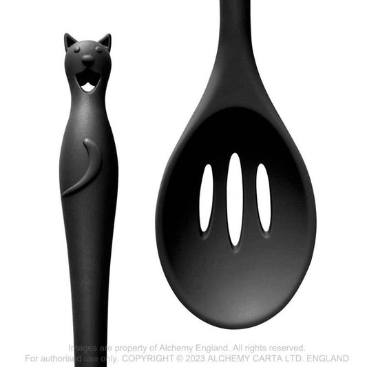 Alchemy Gothic black cat silicone slotted spoon gothic kitchen utensil with cat handle design