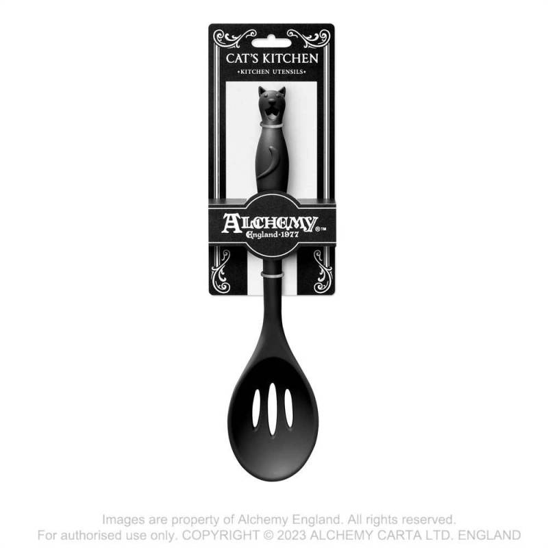 Alchemy Gothic black cat silicone slotted spoon with packaging gothic kitchen accessory