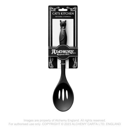 Alchemy Gothic black cat silicone slotted spoon with packaging gothic kitchen accessory