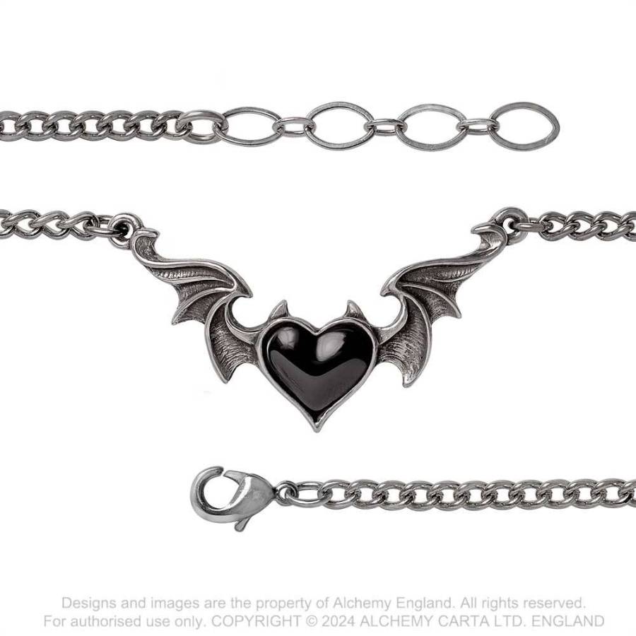 Alchemy Gothic Blacksoul demon heart bracelet detail gothic pewter bracelet with devil horns