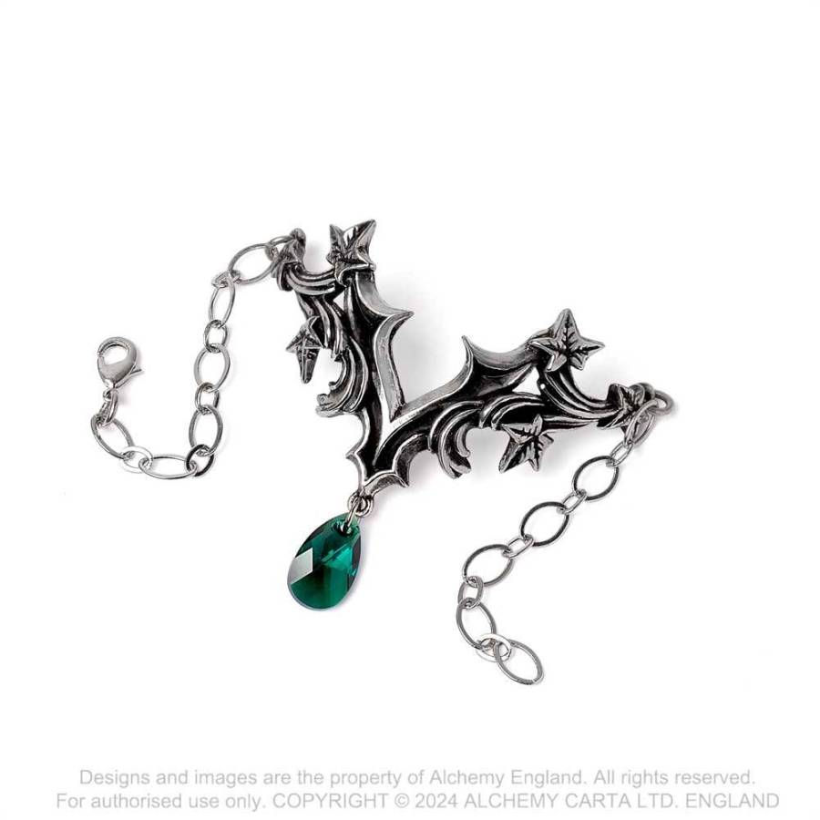 服/ファッション ALCHEMY GOTHIC: Cross Bracelet Anastasia Churchyard Bracelet - Alchemy Gothic Ivy Green Crystal | Kate's