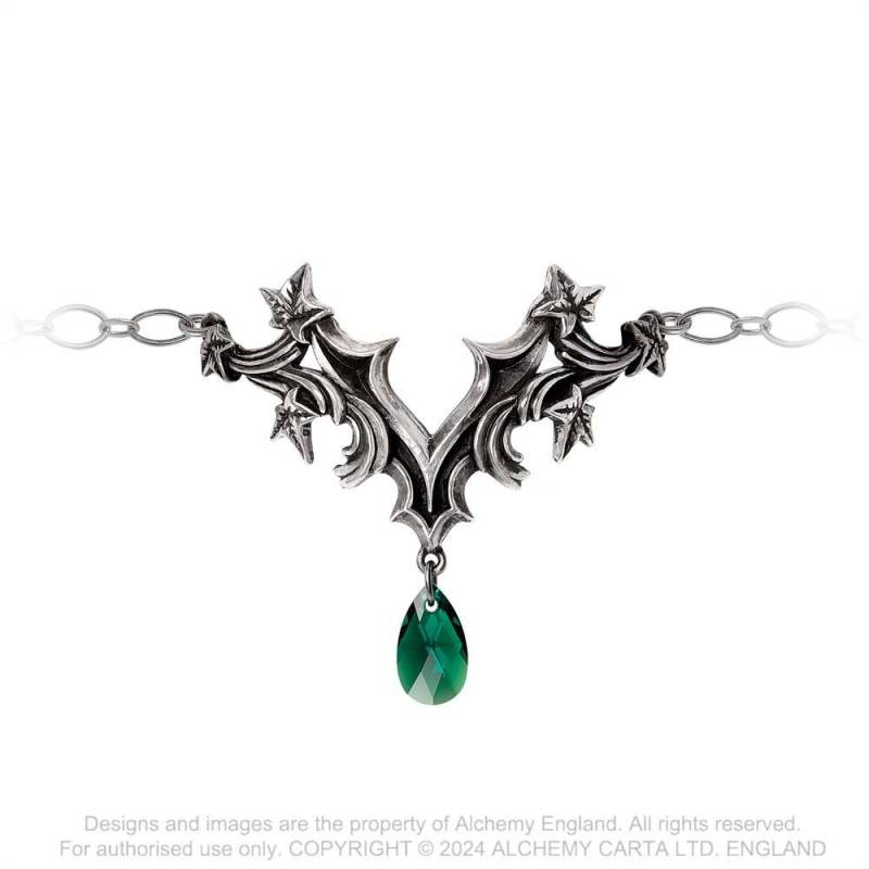 Alchemy Gothic Churchyard pewter bracelet ivy leaf design with green Austrian crystal