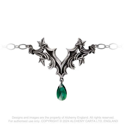 Alchemy Gothic Churchyard pewter bracelet ivy leaf design with green Austrian crystal