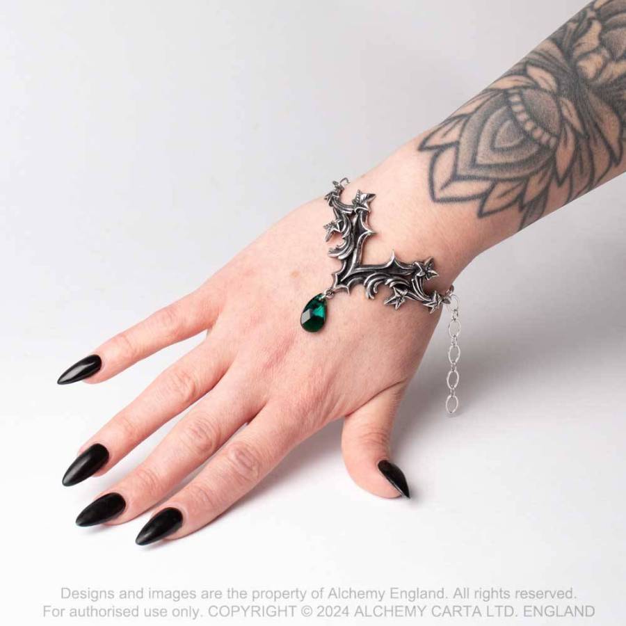 服/ファッション ALCHEMY GOTHIC: Cross Bracelet Anastasia Churchyard Bracelet - Alchemy Gothic Ivy Green Crystal | Kate's