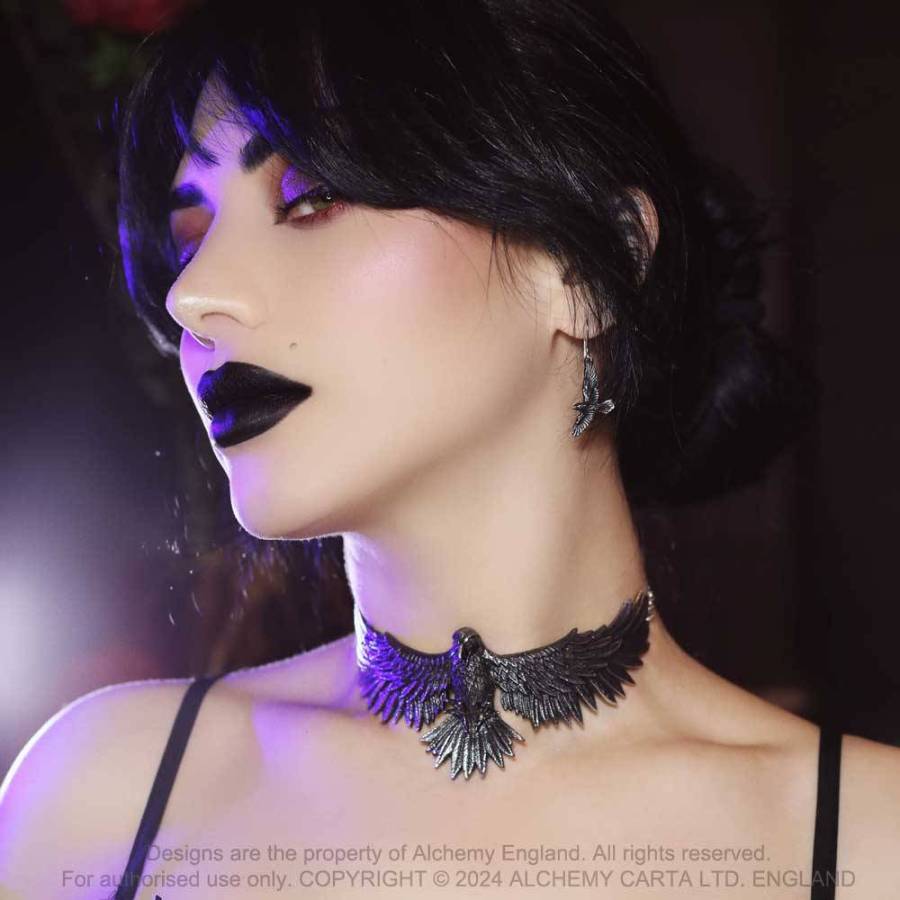 Alchemy Gothic Curse of Coronis pendant raven pewter necklace gothic statement jewellery