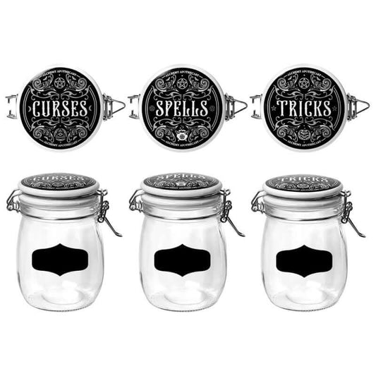 Alchemy Gothic Curses Tricks and Spells jars set gothic storage jars coffee tea sugar containers
