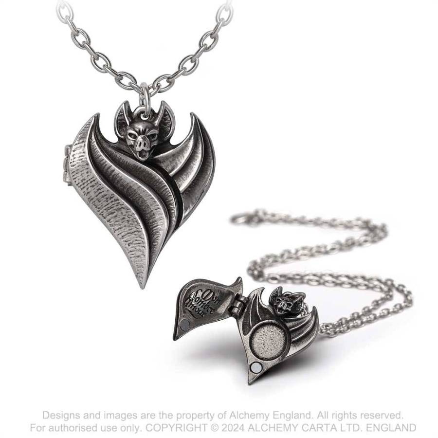 Alchemy Gothic Darken Heart bat shaped heart locket pendant pewter gothic jewellery