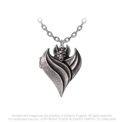 Alchemy Gothic Darken Heart bat shaped heart locket pendant front view gothic jewellery