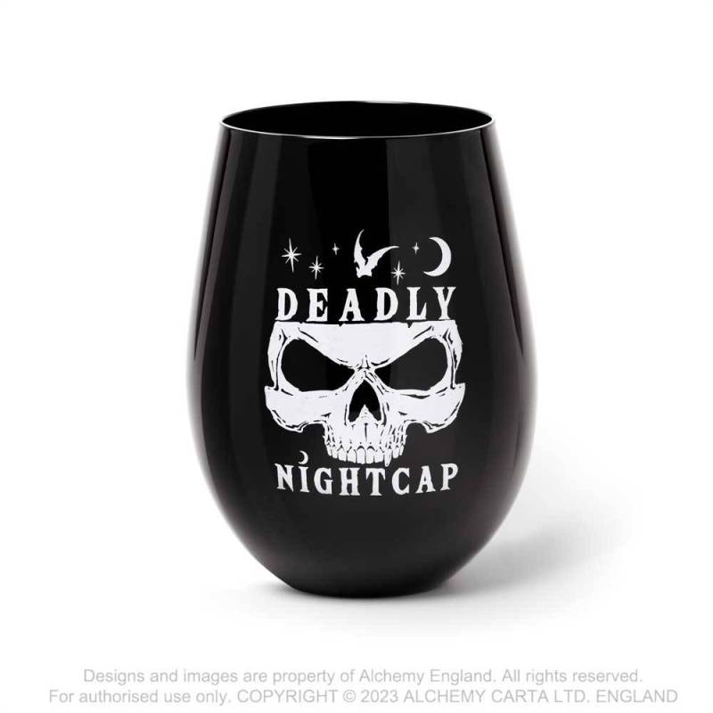 Alchemy Gothic Deadly Nightcap stemless glass skull and bat design gothic drinking glass