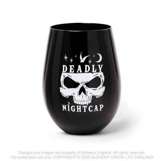 Alchemy Gothic Deadly Nightcap stemless glass skull and bat design gothic drinking glass