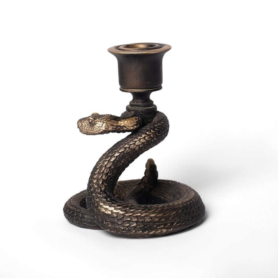 Alchemy Gothic Death Rattle candle holder snake shaped gothic candle holder antique gold finish