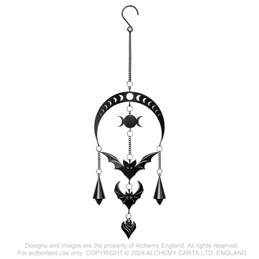 Alchemy Gothic Evilution moon phase bats hanging decoration gothic metal wind chime