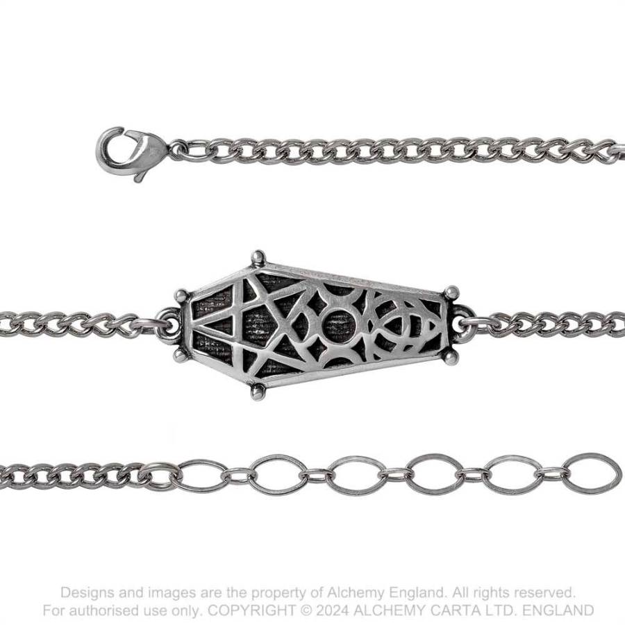 Alchemy Gothic Hex Coffin bracelet chain and clasp detail gothic pewter bracelet