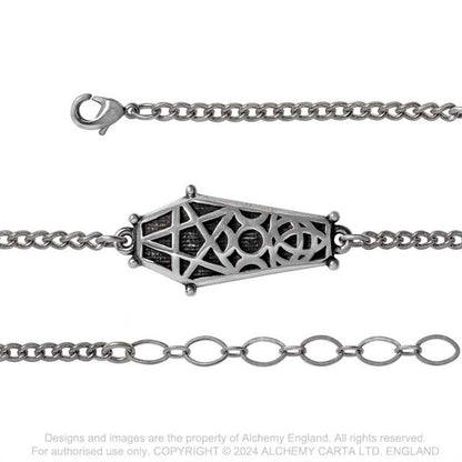 Alchemy Gothic Hex Coffin bracelet chain and clasp detail gothic pewter bracelet