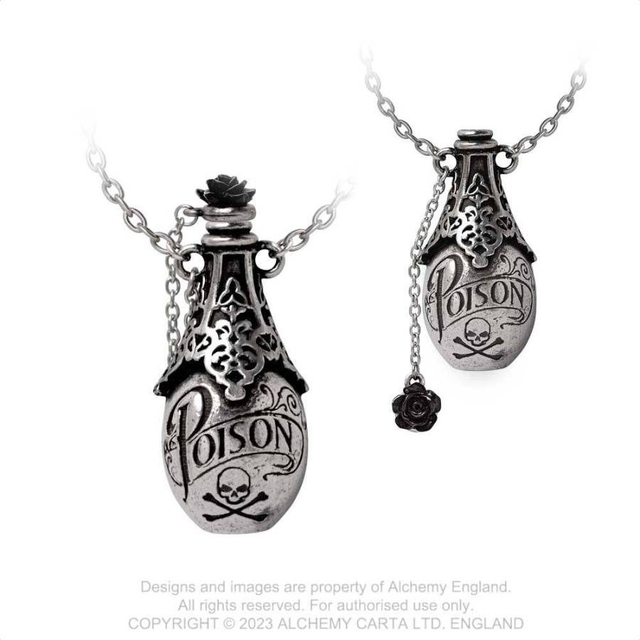 Alchemy Gothic Lucrezia's Fix pewter pendant back view gothic poison bottle necklace