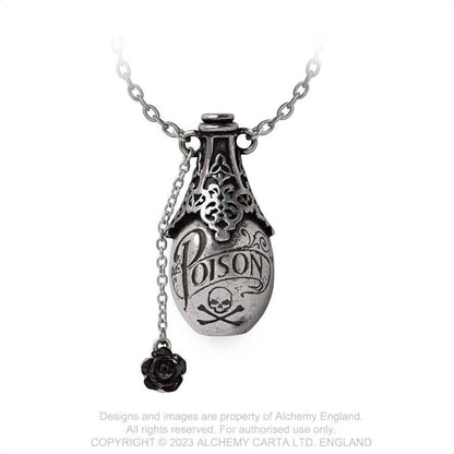 Alchemy Gothic Lucrezia's Fix pendant gothic poison bottle necklace with black rose detail