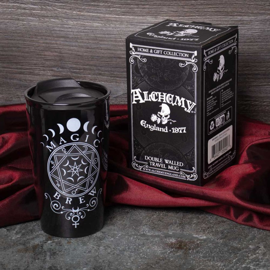 Alchemy Gothic Magic Brew ceramic travel mug with packaging gothic home and gift mug
