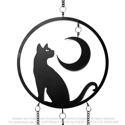 Alchemy Gothic Moon Gazer black cat and moon hanging decoration gothic metal wall decor