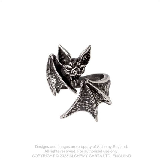 Alchemy Gothic Nighthawk pewter ring vampiric bat design gothic adjustable ring with antiqued finish
