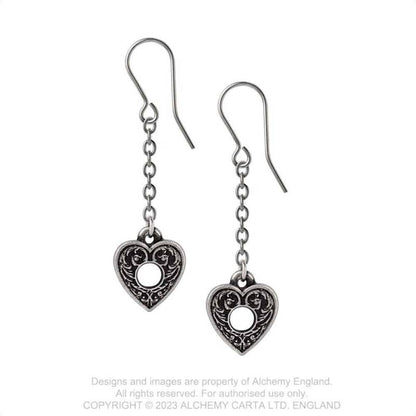Alchemy Gothic Planchette Droppers earrings gothic planchette drop earrings in pewter with dangling chain