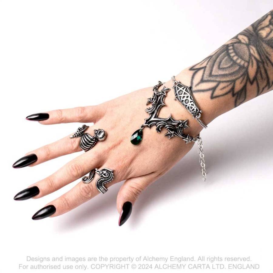 Alchemy Gothic Resurrected pewter skeleton ring detailed rib cage vertebrae design