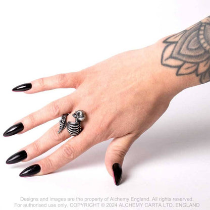 Alchemy Gothic Resurrected skull rib cage ring worn on hand gothic alternative jewellery