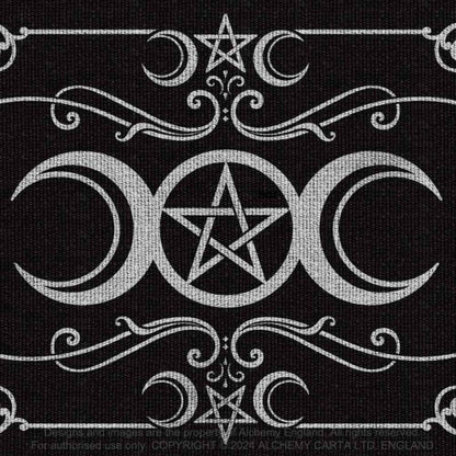 Alchemy Gothic triple moon rug pentagram and moon phases pagan design detail