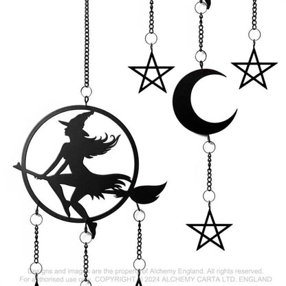 Alchemy Gothic Witch by Moonlight hanging decoration moon stars witch gothic metal decor