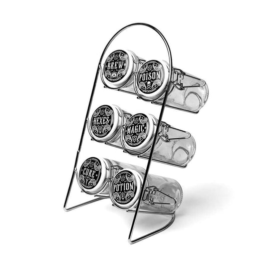 Alchemy Gothic Witch’s Spice Rack gothic herb storage rack with labelled jars witchcraft decor