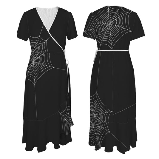 Alternative fashion wrap dress with tie waist and V-neck