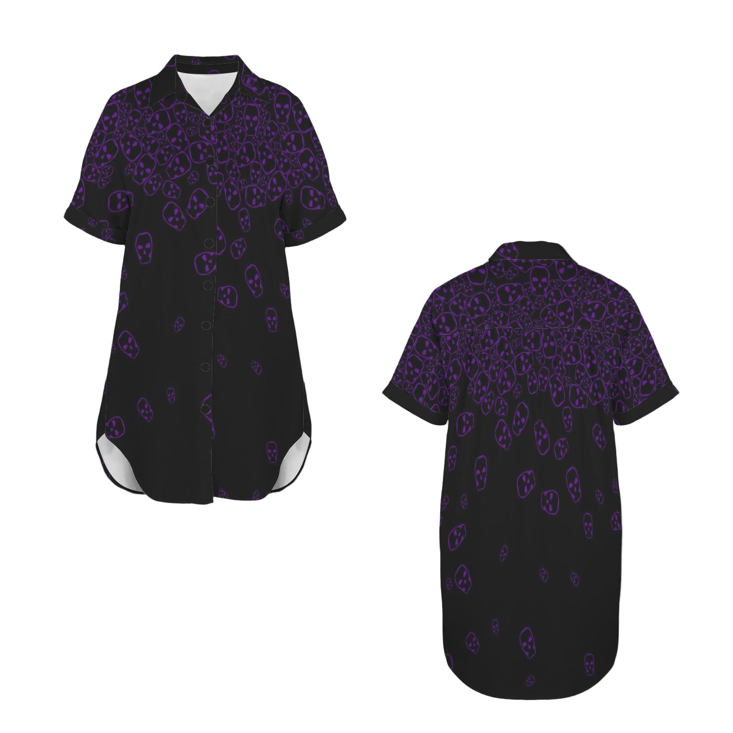 Alternative fashion shirt dress with tumbling skulls print