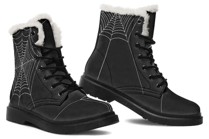 ANTIBrand Caught Up In Your Web fleece-lined combat boots with spiderweb print