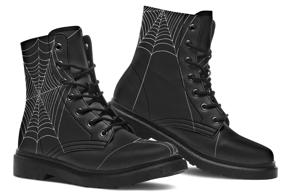 Caught Up In Your Web AntiBrand combat boots with spiderweb print